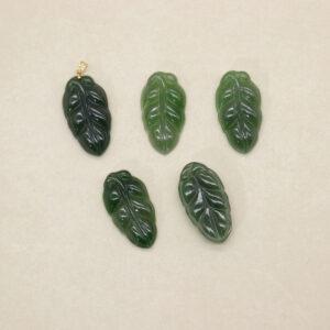 leaf shape green nephrite charm pendant, 18k gold charm, golden pendant