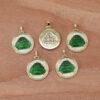Buddha shape green jadeite charm pendant, gild sterling silver charm, golden pendant