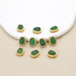 green jadeite leaf shape bezel bead, gild sterling silver bead, golden bead