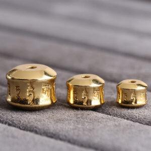 flat cylindrical shape six-character mantra pattern gild s925 sterling silver spacer bead, golden bead