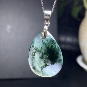 droplet shape green moss agate charm pendant