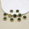 green nephrite round shape bezel bead, gild sterling silver bead, golden bead