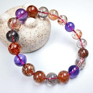 high quality genuine natural super seven quartz round bead bracelet