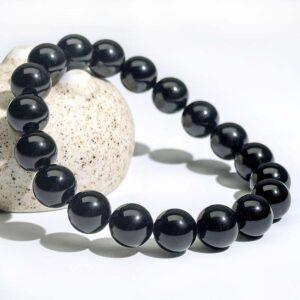 genuine natural black tourmaline round bead bracelet