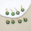 green nephrite donut shape charm, gild sterling silver charm, golden charm