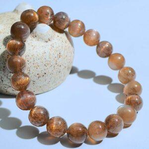 high quality genuine natural black gold sun stone round bead bracelet