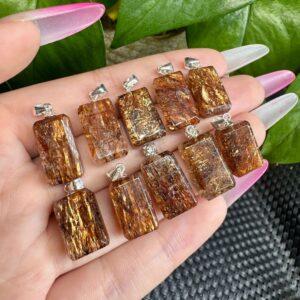 rectangle shape black gold super seven quartz charm pendant, red pendant