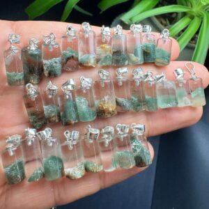 column shape Green Phantom Quartz charm pendant