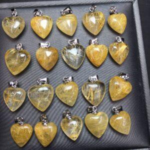 heart shape golden rutilated quartz charm pendant
