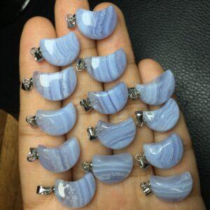 moon shape blue-veined agate charm pendant