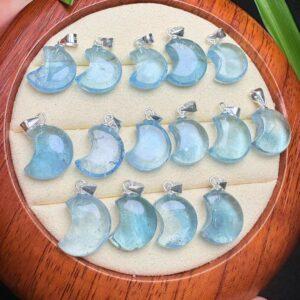 moon shape blue topaz charm pendant