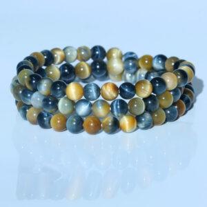 genuine natural blue golden tiger eye round bead bracelet
