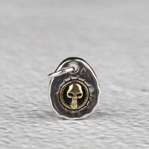 oval shape skull and bird pattern oxidized sterling silver charm