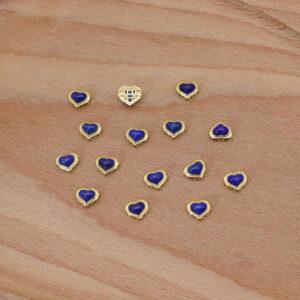 2 pcs heart shape lapis lazuli gild sterling silver bezel bead