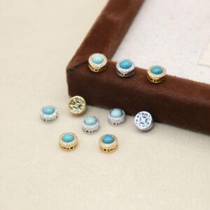 2 pcs round shape turquoise gild sterling silver bezel bead