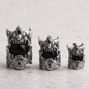 retro big mouth monster shape oxidized sterling silver bead
