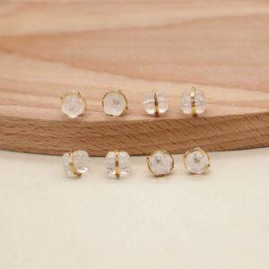 2 pcs flower shape clear quartz gild sterling silver bezel bead