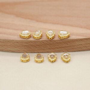 2 pcs gourd shape clear quartz gild sterling silver bezel bead