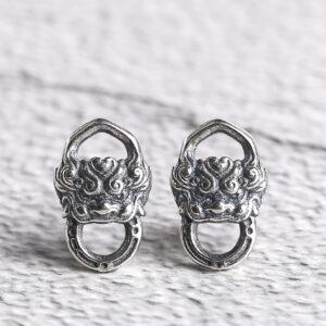 abstract ox shape double side holes oxidized sterling silver bead