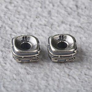retro line pattern square shape oxidized sterling silver bead