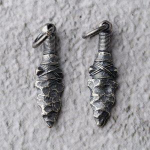 Indian Meteorite Spear shape oxidized sterling silver charm pendant