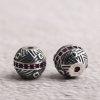 line pattern round shape oxidized sterling silver bead
