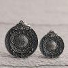 Nine Palaces and Eight Trigrams pattern round shape oxidized sterling silver charm pendant