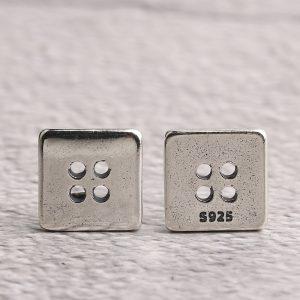 Square button shape oxidized sterling silver bead