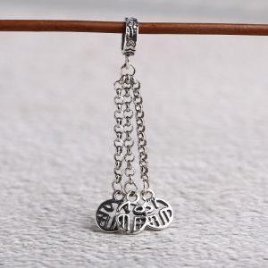 福 Blessing character tassel shape oxidized sterling silver charm pendant
