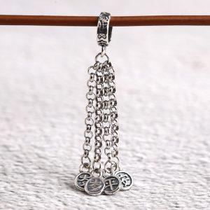 岁岁平安 "Peace Year After Year" tassel shape oxidized sterling silver charm pendant