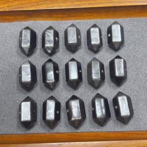 10-piece double-pointed prism shape natural silver obsidian bead