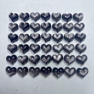 10-piece peach heart shape natural silver obsidian bead