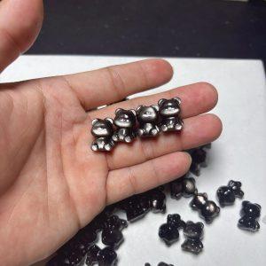 10-piece cute bear shape natural silver obsidian bead