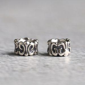 Ruyi flower pattern ring shape oxidized sterling silver bead