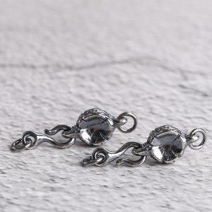 crack pattern round shape oxidized sterling silver clasp connector bead