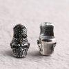 Floral Hat Skull shape oxidized sterling silver bead
