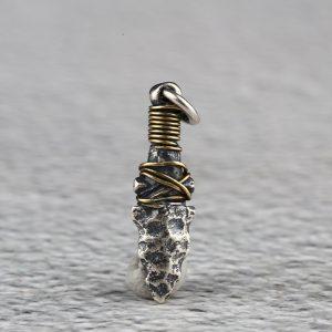 Obsidian Dagger shape oxidized sterling silver charm pendant