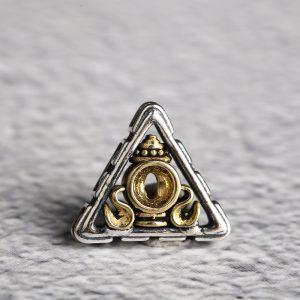 Pagoda pattern triangle shape oxidized sterling silver bead