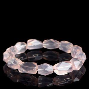 irregular facet surface genuine natural rose quartz beaded bracelet