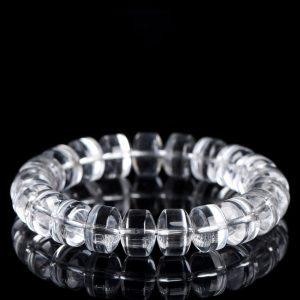 oblate round shape genuine natural clear quartz beaded bracelet