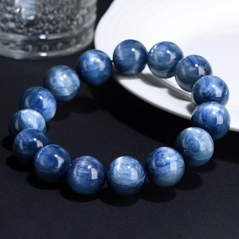 7mm - 15mm round shape 7A genuine natural kyanite beaded bracelet - Image 5