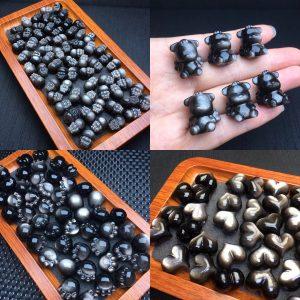 5 pcs multi flower and animal shapes natural silver obsidian bead