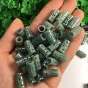 10 pcs hollow tube shape genuine natural oily green jadeite bead