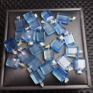 Natural Aquamarine Faceted Square Mini Pendant with S925 Silver Clasp