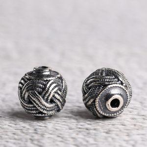 S925 Sterling Silver Yarn Ball Hollow Round Beads, DIY Jewelry Accessories