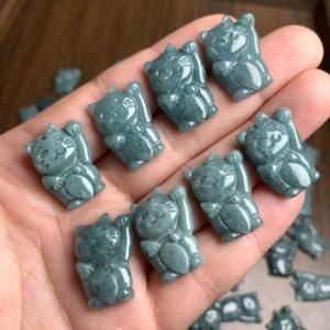 5 pcs cute cat shape genuine natural blue tone jadeite charm