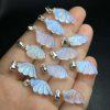 Natural Blue Light Moonstone Wing Pendant with S925 Silver Clasp