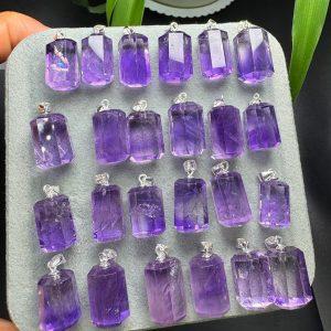 Natural Amethyst Faceted Prism Pendant with S925 Silver Clasp