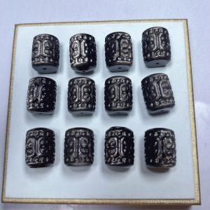 5-pieces Natural Silver Sheen Obsidian Fret Pattern Carved Barrel Beads for DIY Jewelry Making