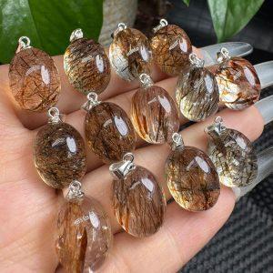 Natural Brazilian Black Super 7 Cabochon Pendant with Silver Clasp for DIY Jewelry Making